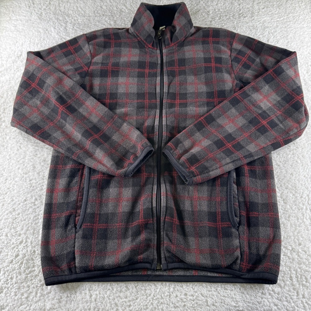 Women's Uniqlo Full Zip Plaid Medium Sweatshirt Black Gray Red‎ Fleece Comfort